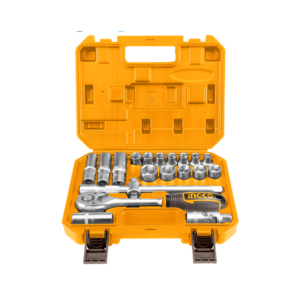 Jogo De Soquetes Com Encaixe De 1/2" C/20 Pc Maleta De Plástico Ingco