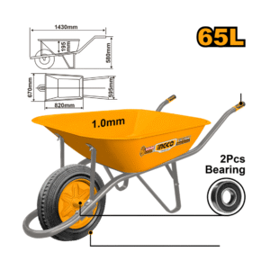 CARRINHO DE MAO 65L PNEU MACICO CAPAC 140KG CHAPA 1,00MM INGCO HHWB4010D