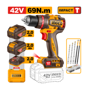 PARAFUSADEIRA E FURADEIRA COM IMPACTO 1/2” 69N.m À BATERIA ÍON-LÍTIO 42V C/2 BAT 2.0Ah INGCO CIDLI426982-9