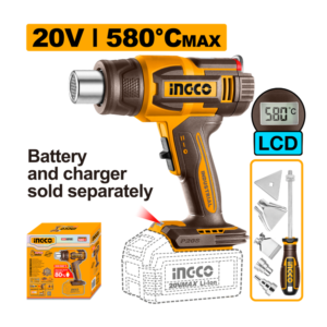 SOPRADOR TÉRMICO LCD 580°C À BATERIA 20V INGCO (NAO ACOMPANHA BATERIA) HGLI2058